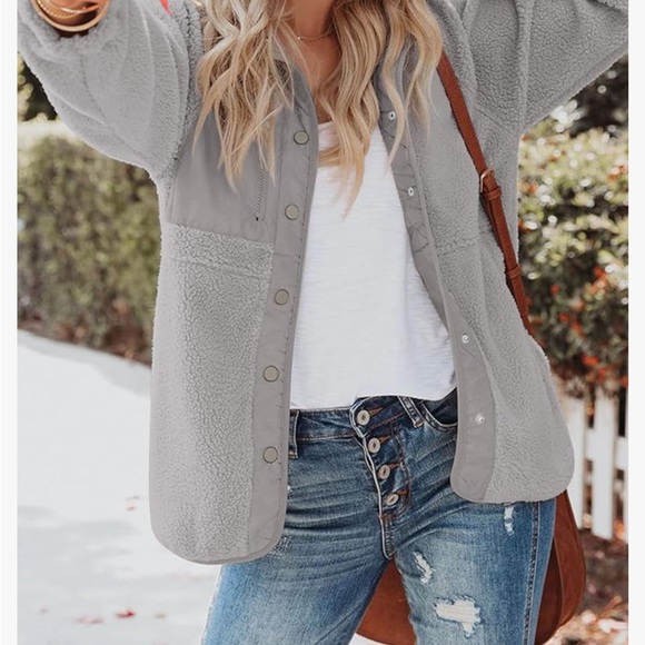 Grey Fleece Button Down Jacket / Shacket - Picture 4 of 4